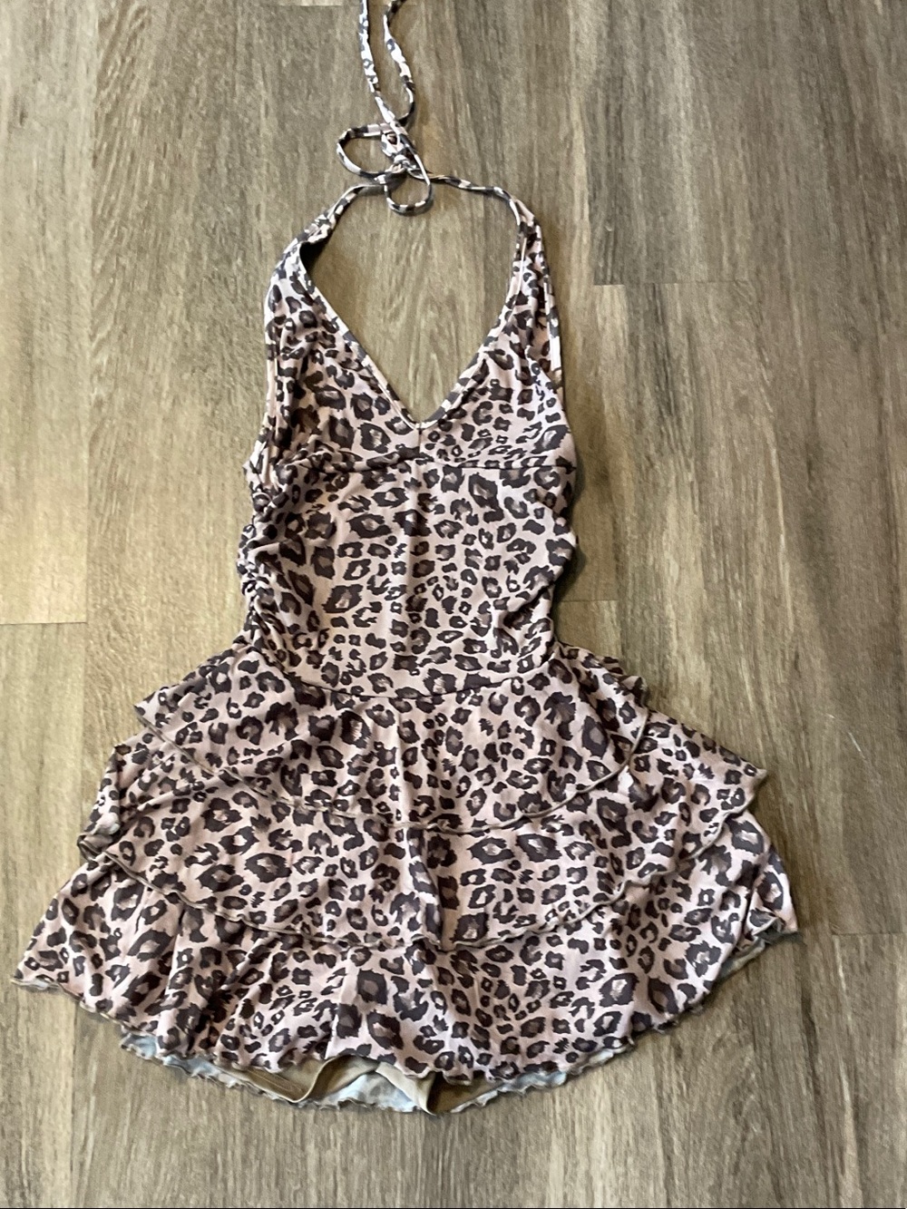 Leopard Print Halter Ruffle Romper